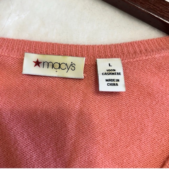 Macys Charter Club 100% Cashmere V-Neck Sweater Peach Large Soft Luxury - Picture 3 of 7